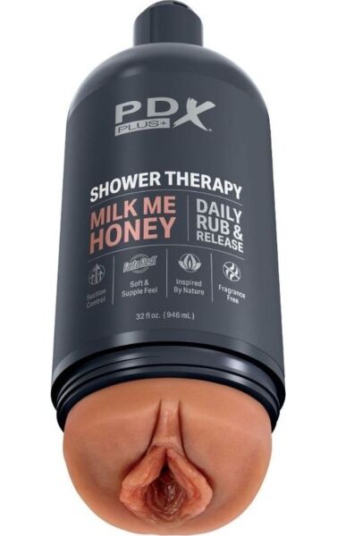 Masturbator PDX Plus Shower Therapy Milk Me Honey formet som en shampooflaske