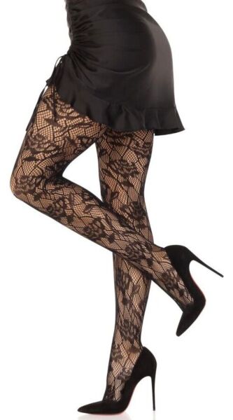 Fiskenetstrømper Leg Avenue Bow Net Tights i sort med vævede sløjfer i nettet