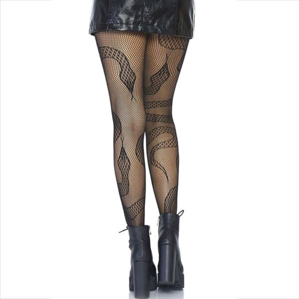 Sorte netstrømper Leg Avenue Snake Net Tights med slanger i blonde på nettet