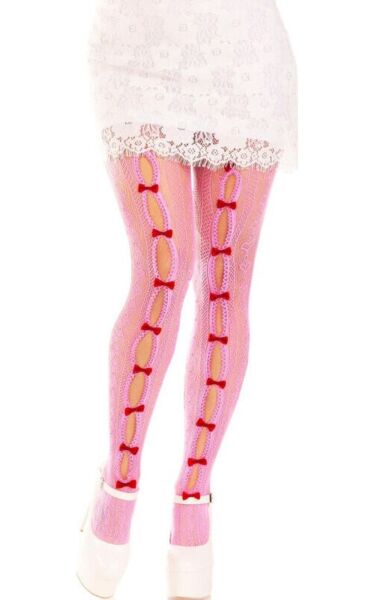 Netstrømpebukser Leg Avenue Sweetheart Striped, stribede med hjerter og mini-sløjfer