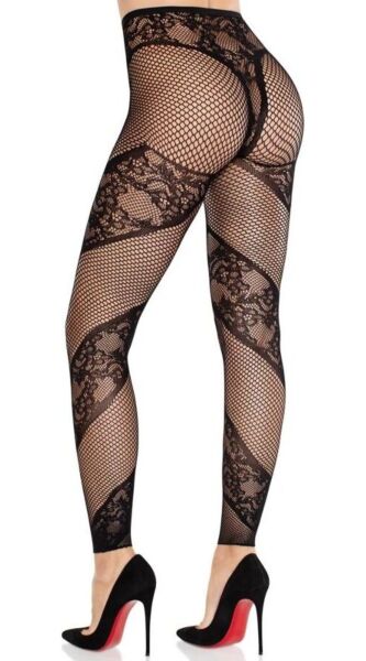 Fodløse strømpebukser Leg Avenue Lace and Net Illusion i sort, af net med blondepaneler