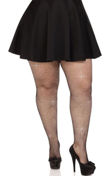 Netstrømpebukser Leg Avenue Colby Rhinestone Plus Size, med rhinsten