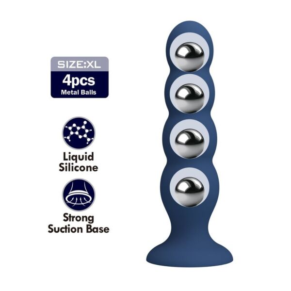 Buttplug fra Mr Play med metalkugler, af blå silikone og med base med sugekop