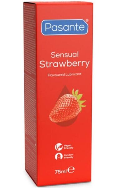 Flaske med Pasante Sensual Strawberry glidecreme, 75 ml, med jordbærsmag