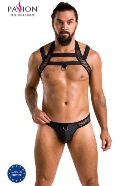 Herresæt Passion 043 Set Jacob, jockstrap og harness til skuldrene i kunstlæder og net med metalringe