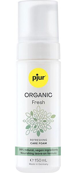 Flaske med Pjur Organic Fresh intimrens som skum, 150 ml