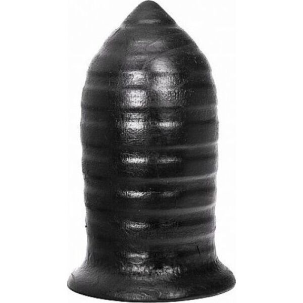 Buttplug All Black AB85 Thrill, sort og med ribbet overflade