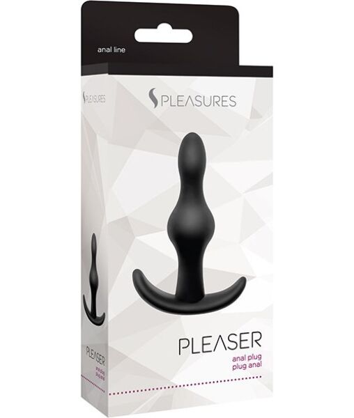 Sort buttplug S Pleasures Pleaser med to gradvise kugler og stopperbase