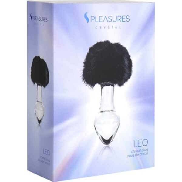 Buttplug S Pleasures Crystal Leo, gennemsigtig med sort kaninhale