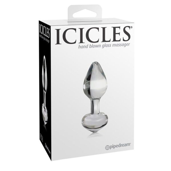 Buttplug i glas Icicles N. 44 fra Pipedream, med kegleformet spids og ring i bunden