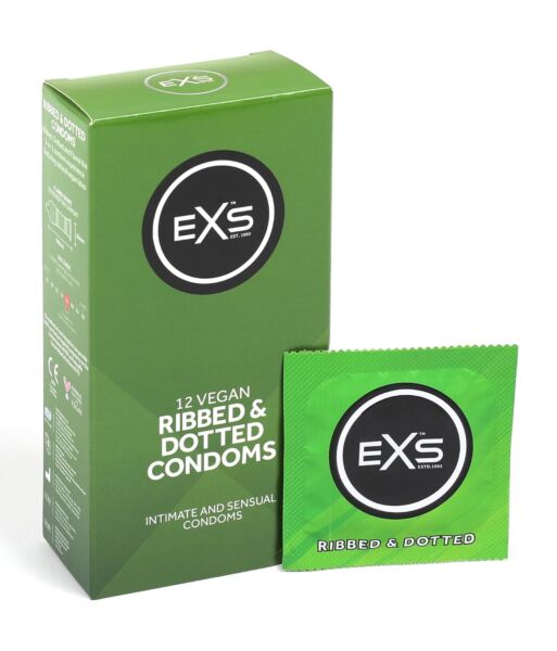 Æske med EXS Ribbed & Dotted kondomer med struktur af riller og knopper