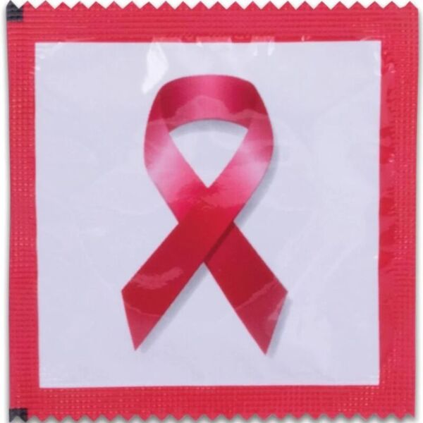 Pasante Red Ribbon kondomer, 144 stk., på ark med Red Ribbon-motiver