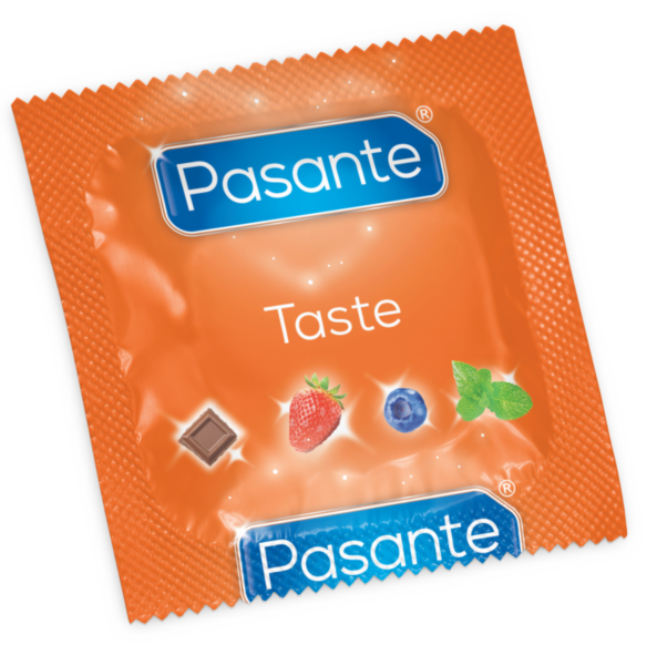 Æske med 144 Pasante Taste smagskondomer