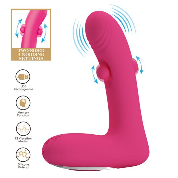 Duden vibrator i pink med buet krop og bevægelige punkter på siderne