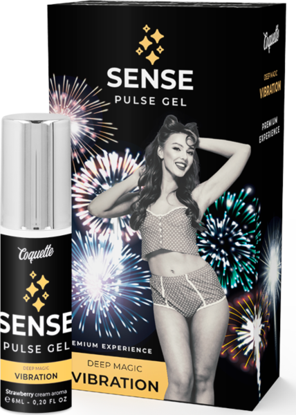 Flydende vibrator Coquette Chic Desire Sense Pulse Gel i sin flaske med spray