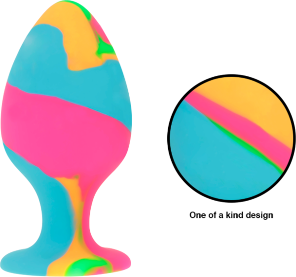 Sæt med tre buttplugs, Intense Anal Plugs Set, i størrelse S, M og L med tie-dye-design og bund med sugekop