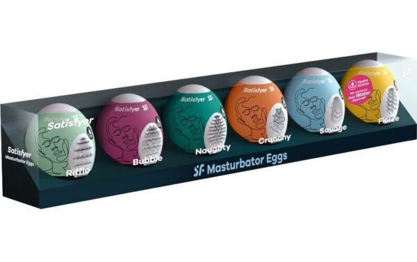 De seks masturbator æg i Satisfyer Masturbator Egg Set med 6 stk., hvert i sin farve