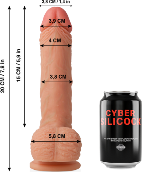 Realistisk dildo Cyber Silicock Freeman på 20 cm, med testikler og sugekop