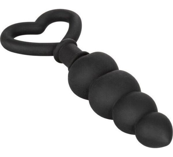 Sort analplug fra CalExotics, Silicone Love Probe, med gradvist tykkere krop og hjerteformet ring