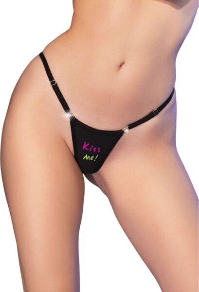 Sort string Chilirose CR 4836 med neonprint og lynlåse i siderne