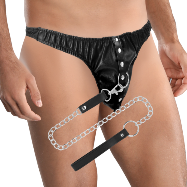 Darkness Submission Thong with Metal Chain-trusse med metalkæde og D-ringe