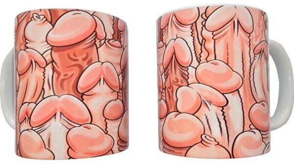 Keramikkrus Diablo Picante Color Penis Mug med farverige penismotiver og hvid hank