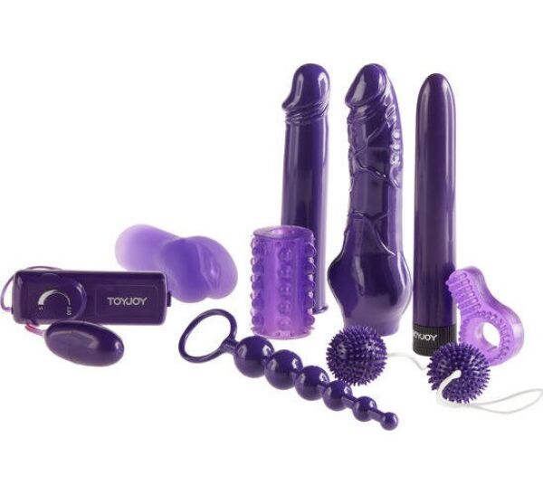 Sexlegetøjssæt Just For You Mega Purple med de forskellige dele
