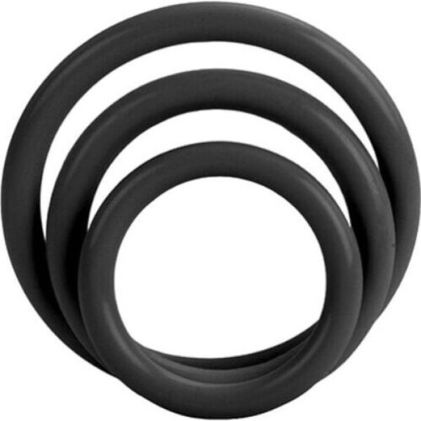 Sæt med tre penisringe, CalExotics Tri-Rings, i tre størrelser