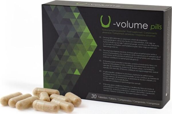 Æske med kosttilskuddet 500Cosmetics U-Volume Pills, med tabletter