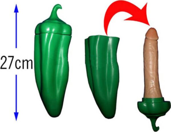 Diablo Picante Penis Green Pepper, grøn peberfrugt af plast med en skjult overraskelse i form af en penis