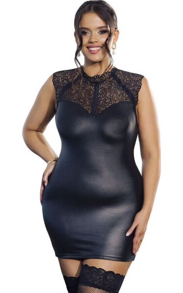 Lingerikjole Subblime Black Lace Leather i sorte blonder med læderdetaljer