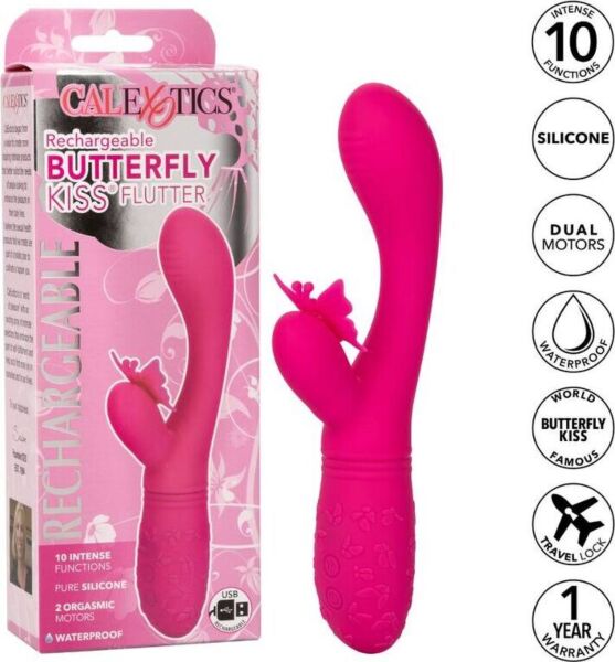 Lyserød vibrator CalExotics Butterfly Kiss Flutter med arm til G-punktet og sommerfugl