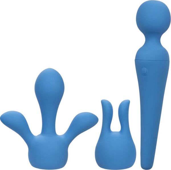 Wand vibrator Couture Collection Body Wand Kit fra CalExotics, blå, med de to hoveder