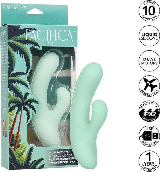G-punkt vibrator CalExotics Pacifica Fiji i gennemsigtig grøn silikone, med buet skaft og ekstra stimulator