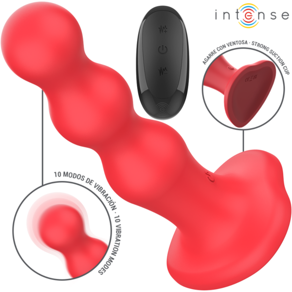 Rød Intense Cody vibrator med struktureret overflade og sugekop i bunden
