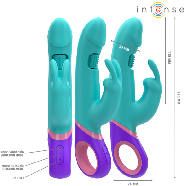 Blå rabbitvibrator Intense MONICA med roterende G-punktsstimulator