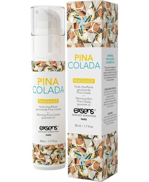 Massageolie Exsens Warming Gourmet, som portionspose på 3 ml og som flaske på 50 ml