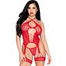 Leg Avenue Lace Open Bodysuit with Garter Set