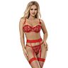 Lingeri sæt SUBBLIME HEART PRINT BRA + THONG + GARTER BELT