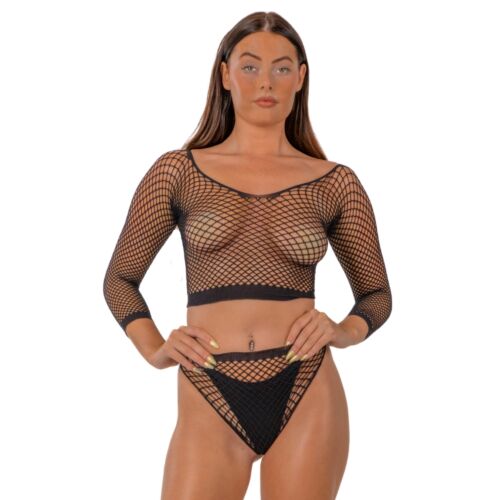 Lingeri Sæt Lace by LJ Fence Net Crop Top og Bottoms