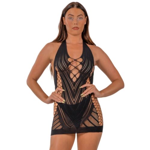Halter Neck Kjole Lace med Faux Snøre