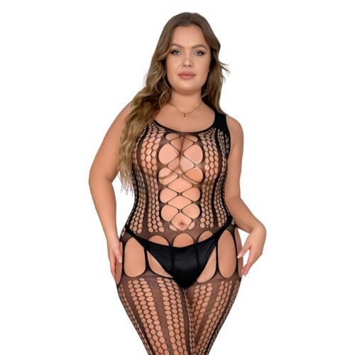 Bodystocking Lace Plus Size med blonder og snøringer