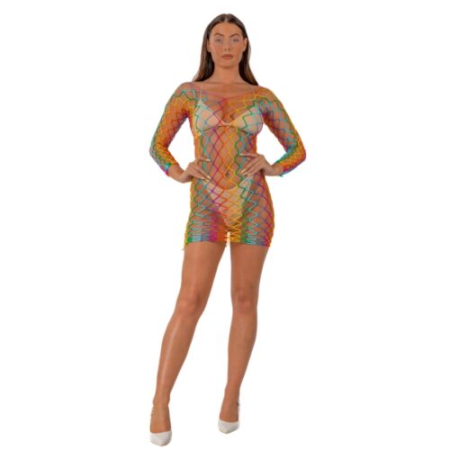 Sexet Lingeri Lace Rainbow Mini Kjole med lange ærmer