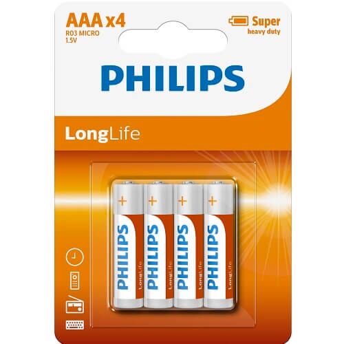 Batterier Philips AAA pakke med 4 stk