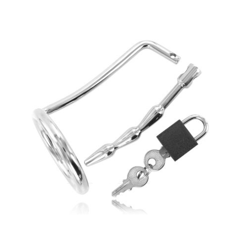 Testikelring med Urethral Chastity Plug Metal Hard