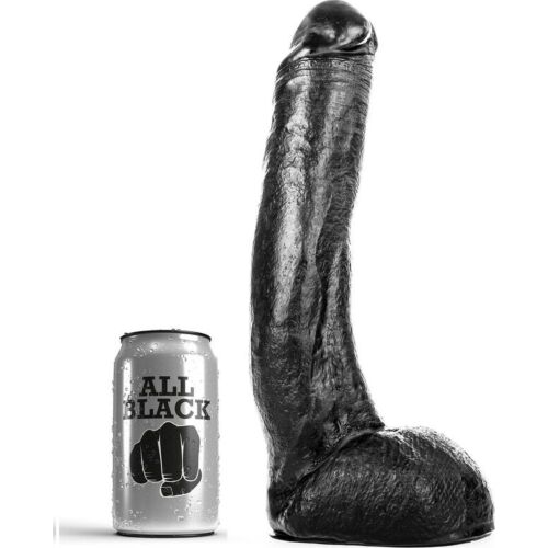 Dildo All Black 29 cm Bøjet med Realistisk Følelse
