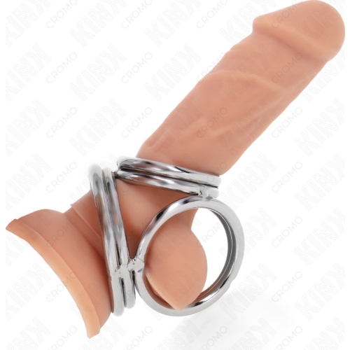 KINK RING POWER Triple Metal Penis Ring med Brystvorte Klemmer