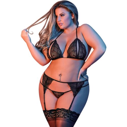 Lingeri BRA GARTER & G-SET BLACK L/XL med åbent bh
