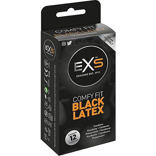 Kondomer Exs Black Latex 12 Pakke med Anatomisk Form