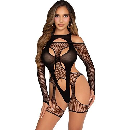 Fisknet Bodystocking Leg Avenue med Strømpebånd og Sele